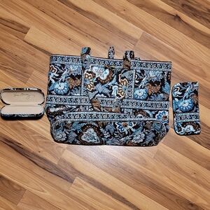 Floral Blue and Brown Tote Bag